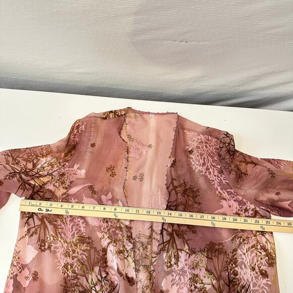Mon Cheri Bridal Silk Kimono Size S Burnout Floral Beaded Fairy Dust Rose Pink - Picture 10 of 11